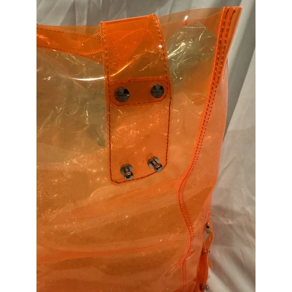 Alexander McQueen Neon Orange Clear PVC Large Tote Bag Silver Hardware - Picture 6 of 15